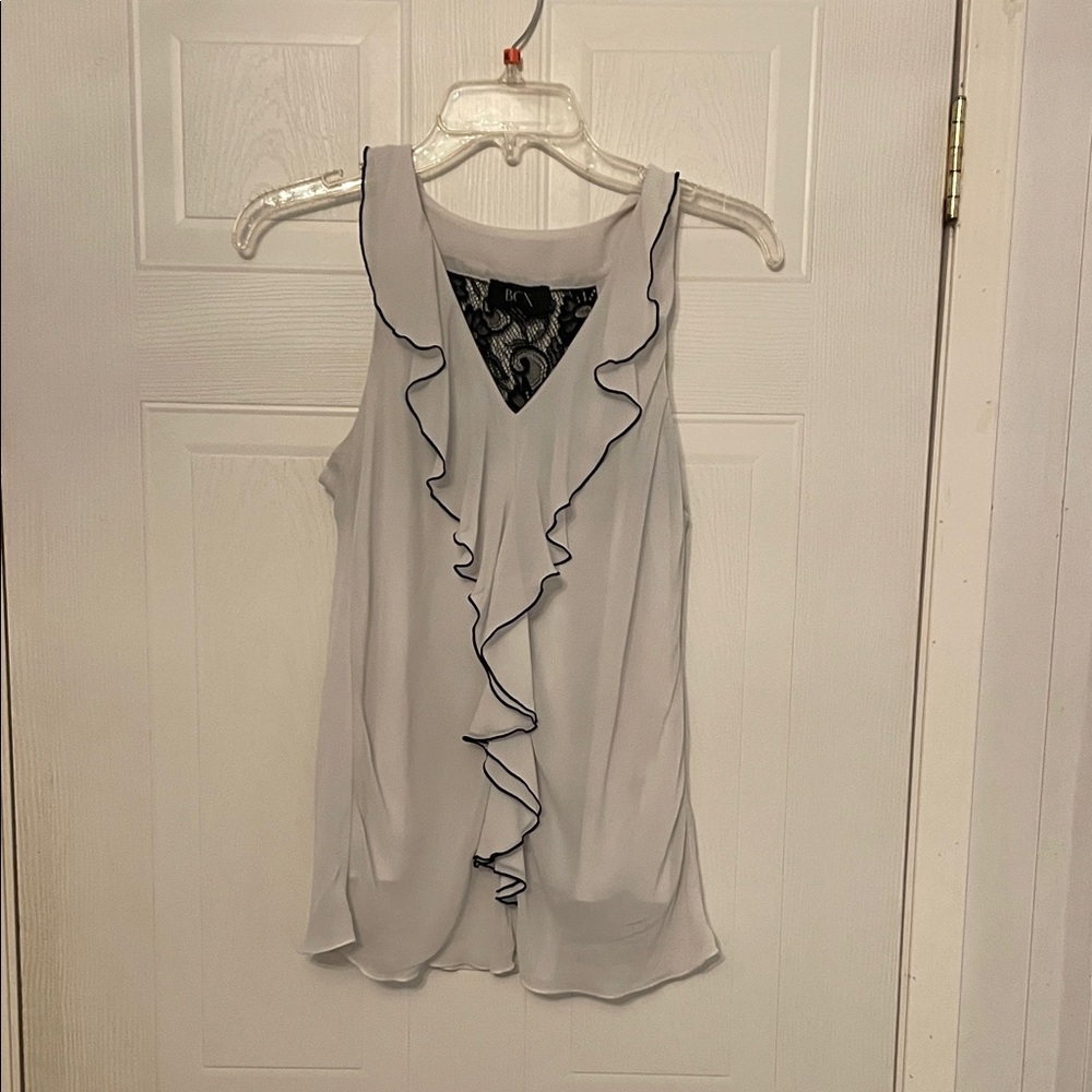 BCX White Sleeveless Ruffle Blouse